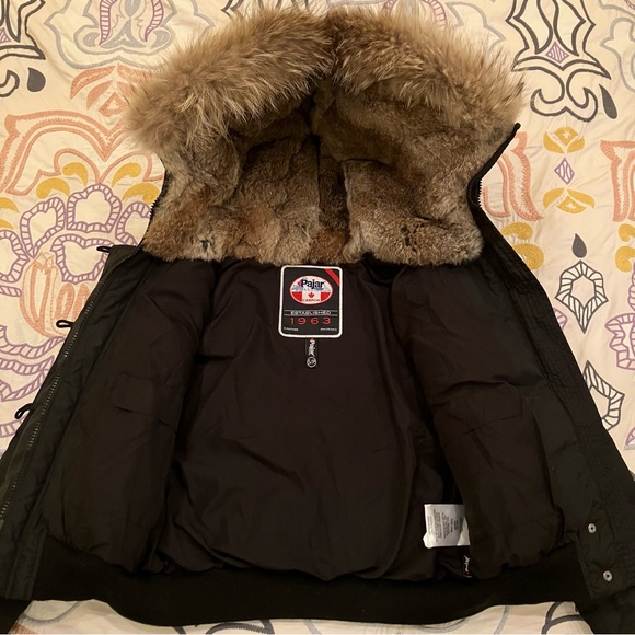 Pajar Down Bomber Jacket Fur Hood Cropped Black Luxury Canada RARE Women's Small - Picture 7 of 16